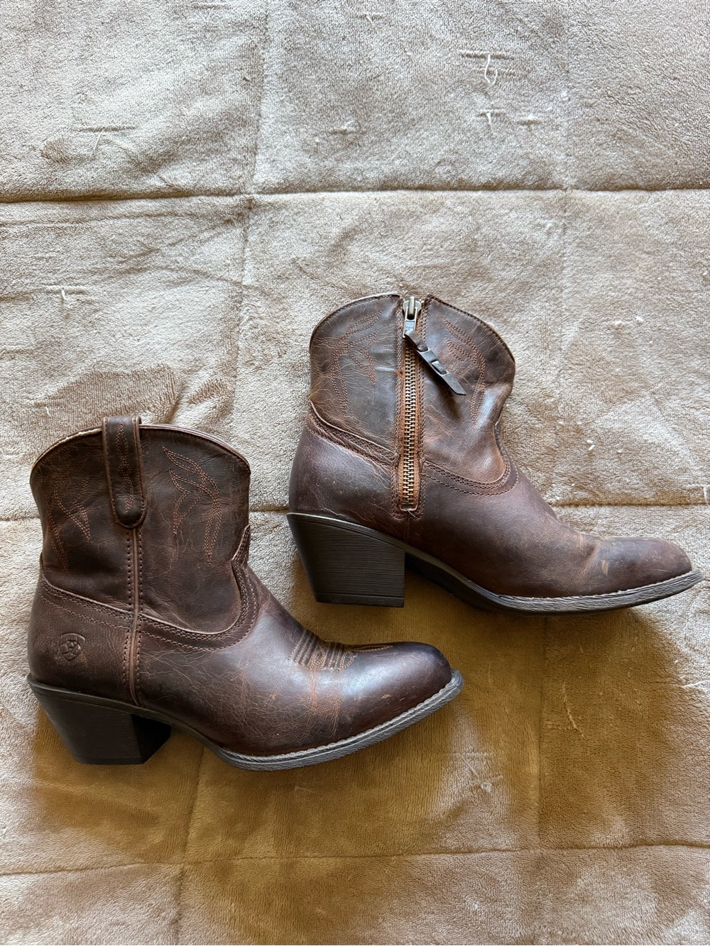 Ariat Brown Leather Western Ankle Booties with Side Zipper